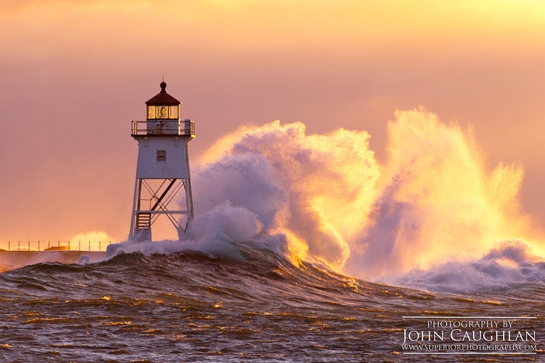 Grand Marais Lighthouse Big Waves Etsy