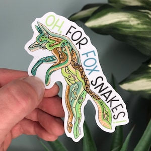 Sticker renard fantaisiste en vinyle - Motif serpents, « Oh, for Fox Snakes ! », 4 ou 6 pouces