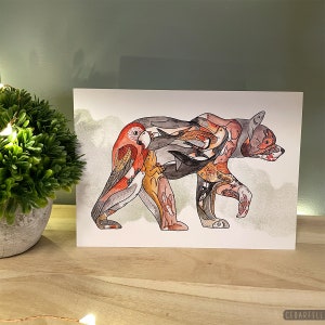 Carte de voeux en forme d'ours - Art animalier entrelacé dessiné à la main, 5 x 7 pouces vierges à l'intérieur, carte inspirée de la nature