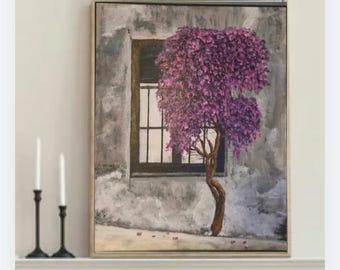 Acrylic handmade painting, Purple tree