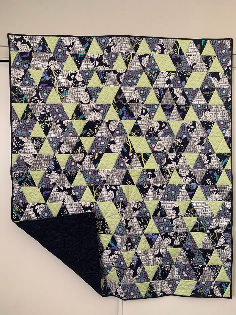 Lime Green & Navy Floral Triangle Quilt Etsy Australia