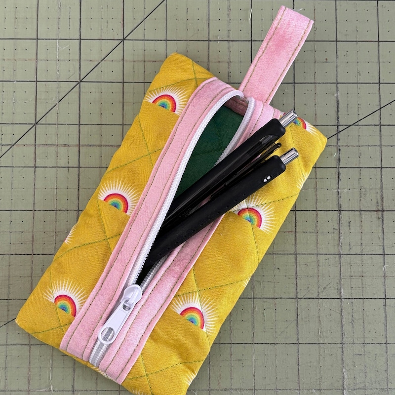 Pink - Handmade Cotton Quilted Pencil Pouch 06