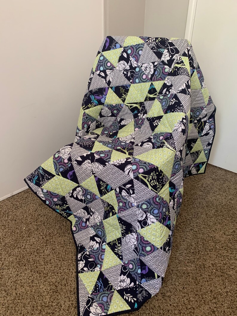 Lime Green & Navy Floral Triangle Quilt Etsy Australia