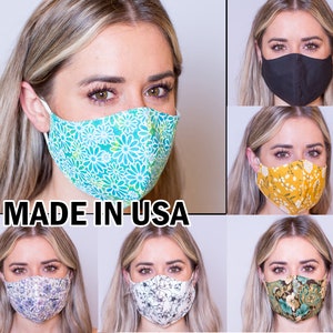 Face Mask with Nose Wire, Filter Pocket, Made in USA, Washable, Solid Colors, 100% Cotton, Reusable, Breathable, Triple layers, Black, Adult image 3