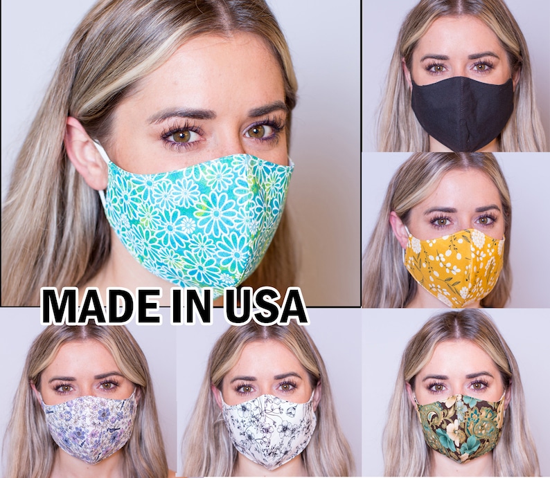 Face Mask with Nose Wire, Filter Pocket, Made in USA, Washable, Solid Colors, 100% Cotton, Reusable, Breathable, Triple layers, Black, Adult image 3