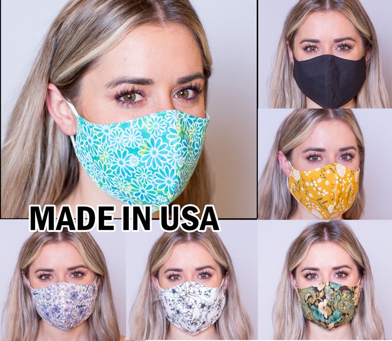 Face Mask - Washable, Solid Colors, Filter Pocket, Made in USA, 100% Cotton, Reusable, Breathable, Triple layers, Black, Adult, Kids 