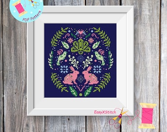 Scandinavian cross stitch pattern PDF Folk flower embroidery Nordic cross stitch Scandinavian home decor