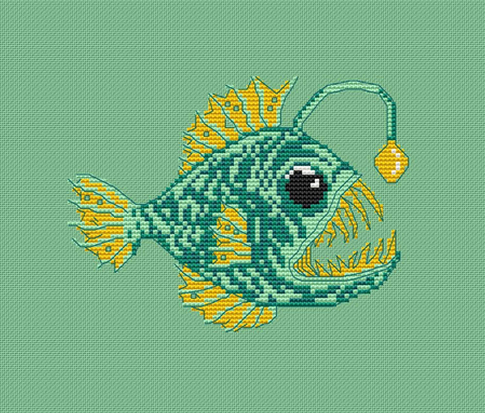 Angler Fish Cross Stitch Pattern Sea Monster Cross Stitch Etsy