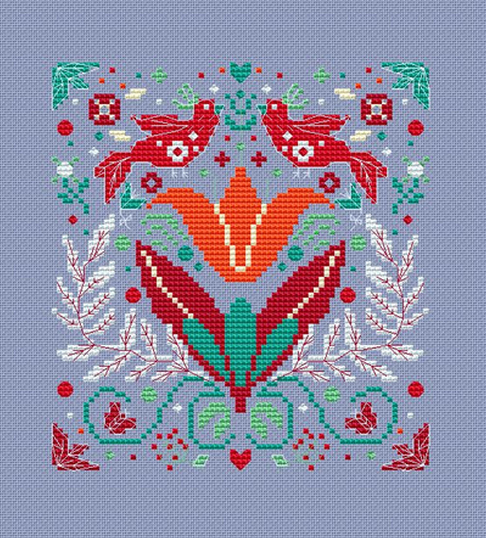 Scandinavian Cross Stitch Pattern PDF Folk Flower Embroidery Nordic ...