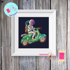 Astronaut  cross stitch pattern Space cross stitch pattern Planets cross stitch