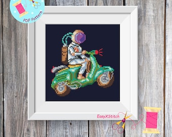 Astronaut  cross stitch pattern Space cross stitch pattern Planets cross stitch