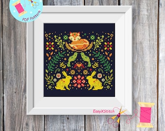 Scandinavian cross stitch pattern PDF Folk flower embroidery Nordic cross stitch Scandinavian home decor