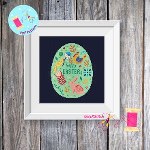 Happy Easter Day cross stitch pattern Easter decoration embroidery Easter floral Easter hoop art Easter sunday gift pdf