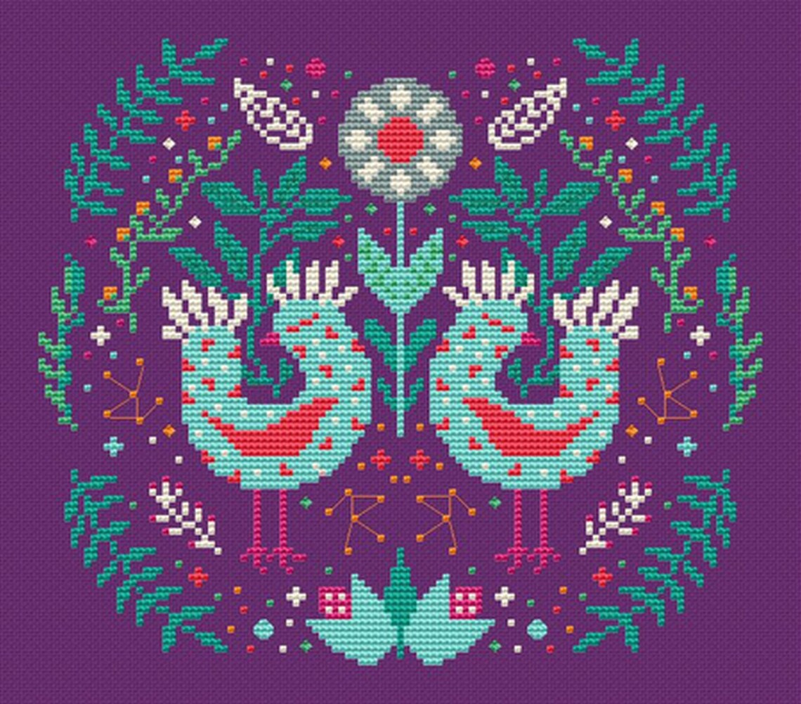 Scandinavian Cross Stitch Pattern PDF Folk Flower Embroidery Etsy
