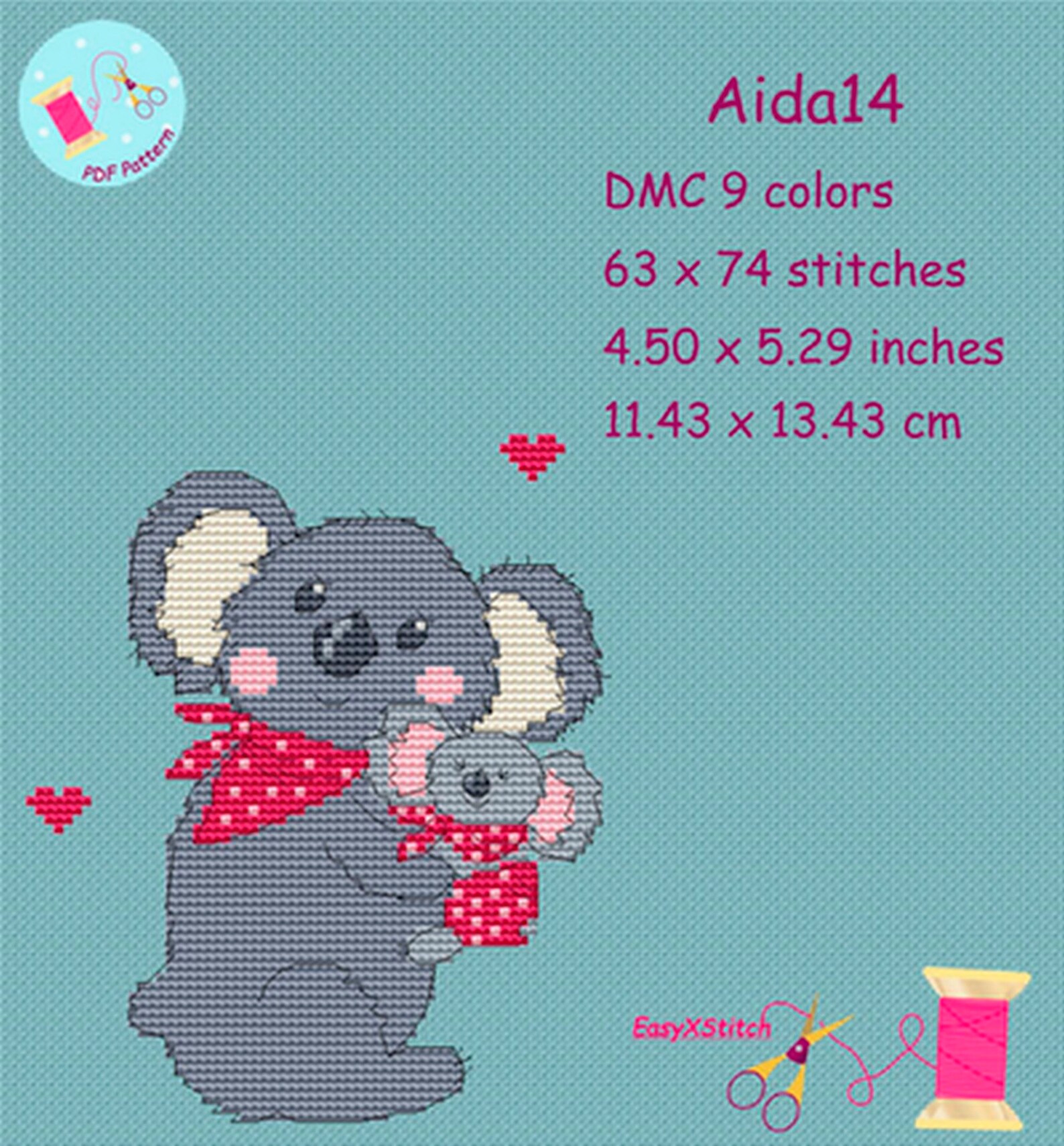 Koala cross stitch pattern PDF Easy cross stitch koala baby Etsy
