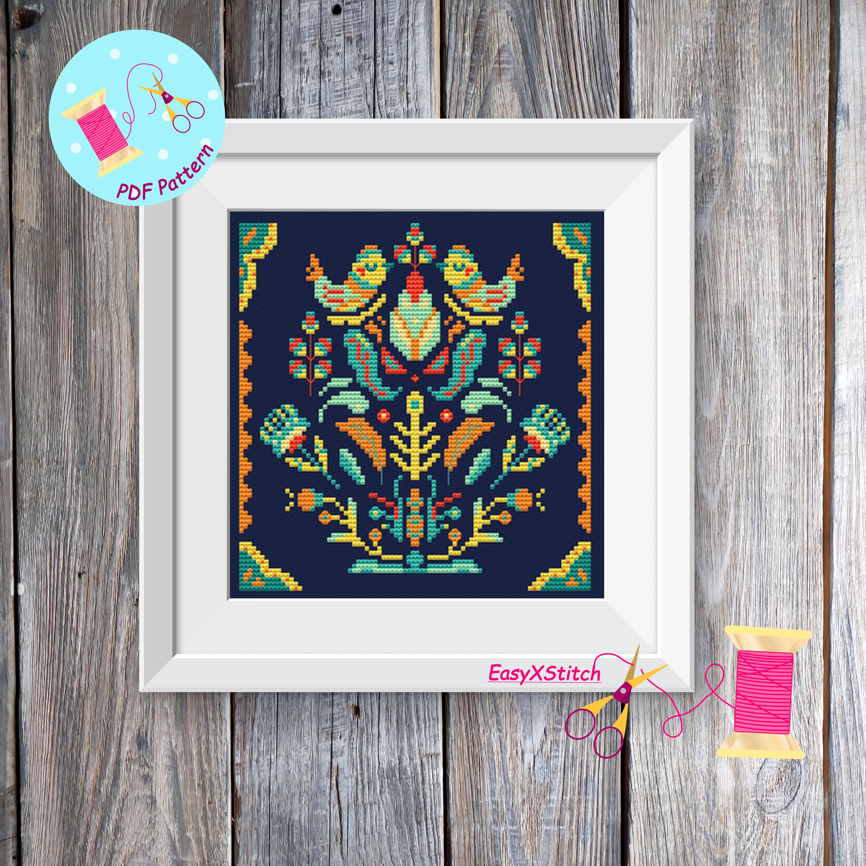 Scandinavian Cross Stitch Pattern PDF Folk Flower Embroidery Nordic ...