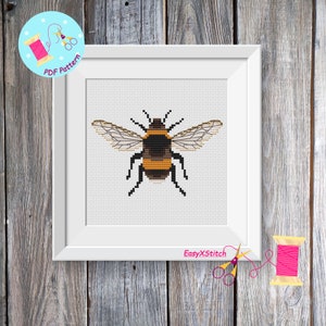 Bumblebee cross stitch pattern pdf, Bee cross stitch pattern, Insect cross stitch pattern,  Instant download PDF