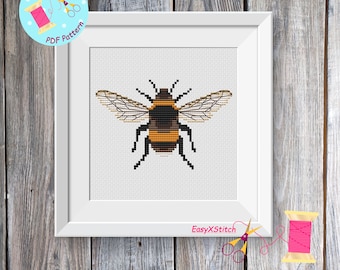 Bumblebee cross stitch pattern pdf, Bee cross stitch pattern, Insect cross stitch pattern,  Instant download PDF