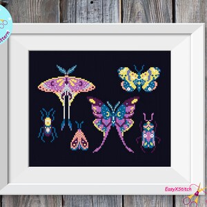 Moth cross stitch pattern PDF  Skull moth embroidery Magical moth