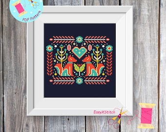 Scandinavian cross stitch pattern PDF Folk flower embroidery Nordic cross stitch Scandinavian home decor