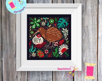 Kiwi Bird cross stitch pattern New Zealand cross stitch New Zealand birds embroidery Bird cross stitch pattern