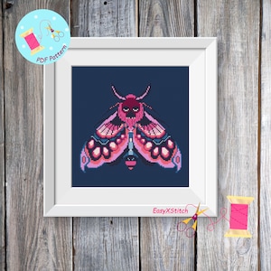 Moth cross stitch pattern PDF  Skull moth embroidery Magical moth