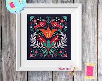 Scandinavian cross stitch pattern PDF Folk flower embroidery Nordic cross stitch Scandinavian home decor