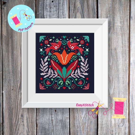 Scandinavian Cross Stitch Pattern PDF Folk Flower Embroidery
