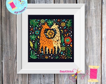 Giraffe cross stitch pattern Folk flower embroidery Nordic cross stitch Animal Cross Stitch Pattern Scandinavian home decor