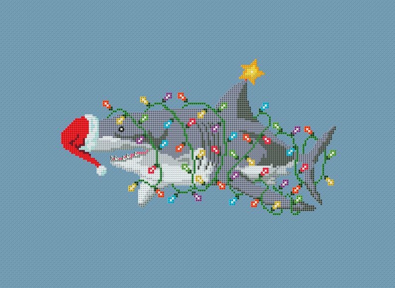 Christmas great white shark cross stitch pattern PDF Christmas diy embroidery pattern Holiday winter image 8