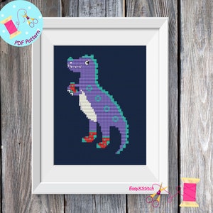 Dinosaur  in socks cross stitch pattern PDF, easy cross stitch pattern PDF for beginners