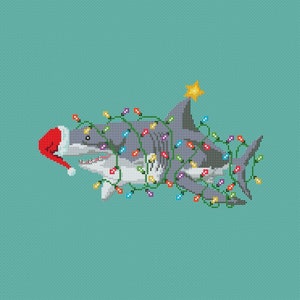 Christmas great white shark cross stitch pattern PDF Christmas diy embroidery pattern Holiday winter image 7