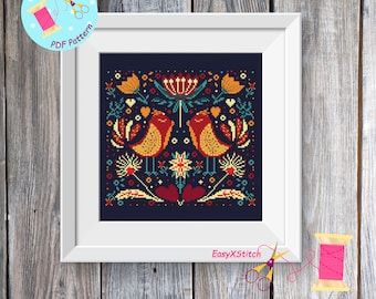 Scandinavian cross stitch pattern PDF Folk flower embroidery Nordic cross stitch Scandinavian home decor