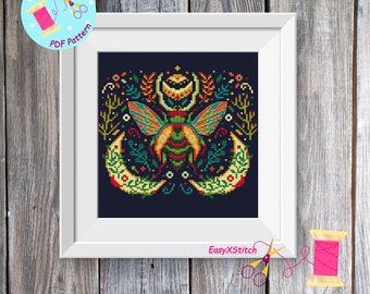 Insect cross stitch pattern PDF Luna moth embroidery Magical moth Butterfly cross stitch