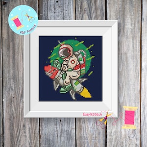 Astronaut  cross stitch pattern Space cross stitch pattern Planets cross stitch