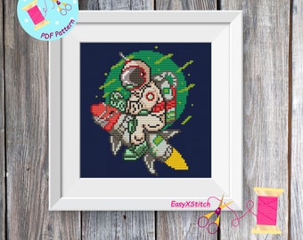 Astronaut  cross stitch pattern Space cross stitch pattern Planets cross stitch