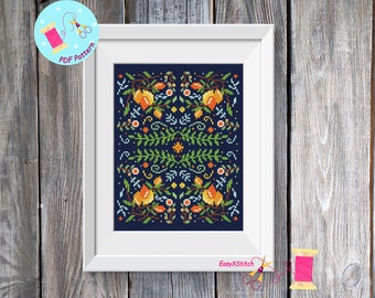 Scandinavian cross stitch pattern PDF Folk flower embroidery Lemons cross stitch pattern