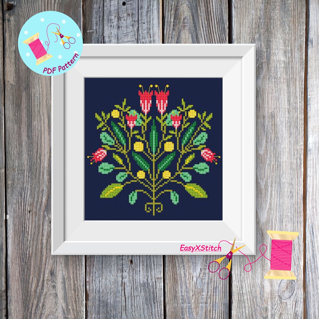 Scandinavian Cross Stitch Pattern PDF Folk Flower Embroidery Nordic ...