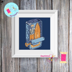 Surfer skeleton cross stitch pattern PDF Gothic cross stitch Skeleton theme counted cross stitch design