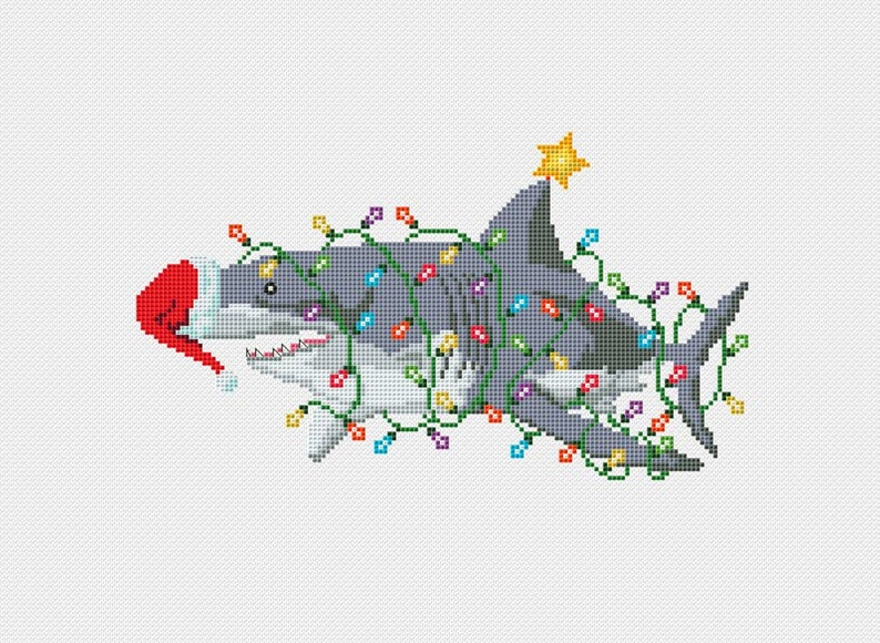 Christmas great white shark cross stitch pattern PDF Christmas diy embroidery pattern Holiday winter image 9