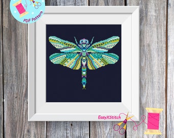 Insect cross stitch pattern PDF Dragonfly cross stitch pattern Magical moth Butterfly cross stitch