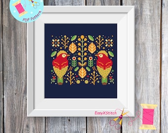 Scandinavian cross stitch pattern PDF Folk flower embroidery Nordic cross stitch Scandinavian home decor