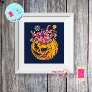 Halloween cross stitch pattern, pumpkin halloween, Halloween scary decor