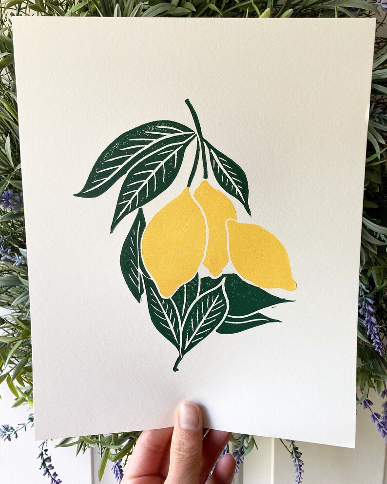 Block Print Linocut Lemon Print Kitchen Print Housewarming Gift Modern Farmhouse Decor Modern Farmhouse Kitchen Nursery Decor image 4