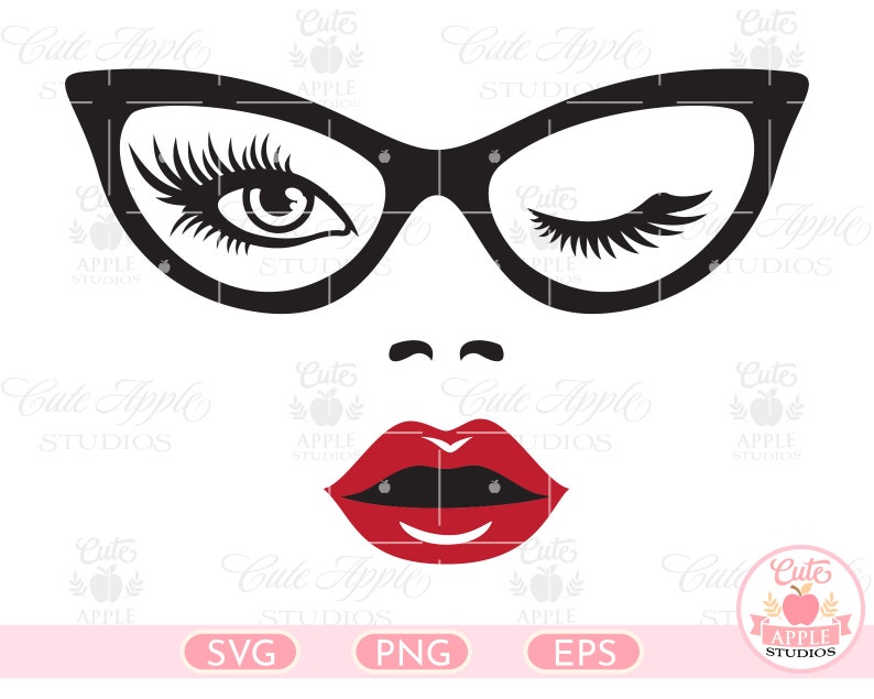 Download Woman Face Winking Svg Woman Face Glasses Svg Girl In | Etsy
