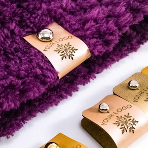 Personalized Small Leather Tags with Rivets: Custom Folding Knitting Tags for Handmade Clothing Items (0.79 x 2.16 inch)