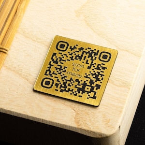 QR Code Menu Tags 1.5" / 38mm: Set of 10 Brushed Gold Acrylic Tags, Custom QR Code Labels for Business Links and Digital Menu