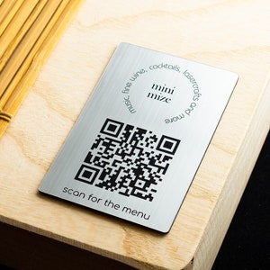Custom QR Code Tags: 3 x 2 inch / 76x51mm - Acrylic Stickers with Silver Metallic Finish, QR Signs for Business Socials and Menu