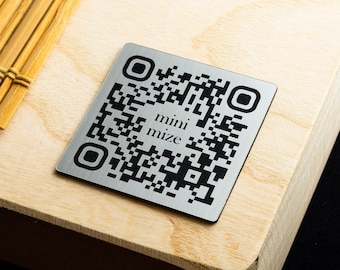 Tabletop QR Code Sticker Tags - 2" (50mm) Square Set - Brushed Metallic Silver Appearence, QR Labels for Business Links and Digital Menu