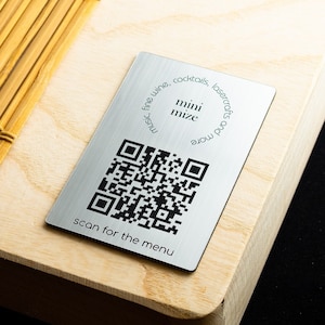 Business QR Code Menü Tags, 3 x 2 Zoll - Personalisiertes Design mit metallisch silbernem Finish